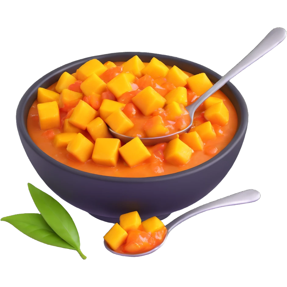 realistic 3D bowl of mango chutney with spoon emoji