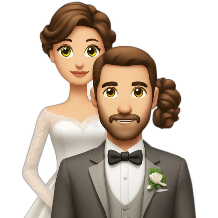 Mariage avec une femme avec ,les yeux verts,cheveux long chatin foncé long et lisse et un homme yeux marron ,cheveux boucle, long ,chatin foncé emoji