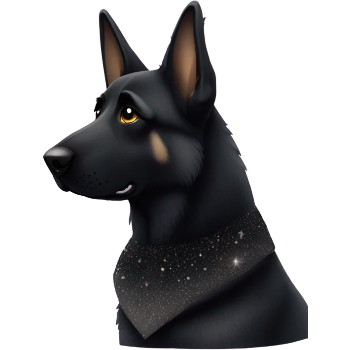 All black German shepherd with glitter sad face  emoji