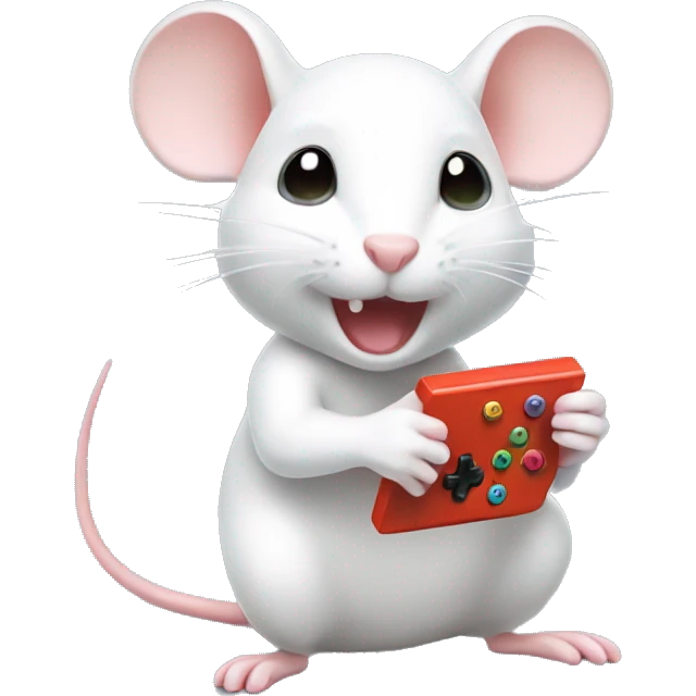 Cute white mouse playing video game emoji