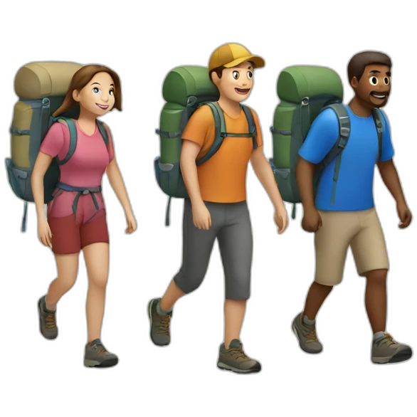 Three people hiking emoji