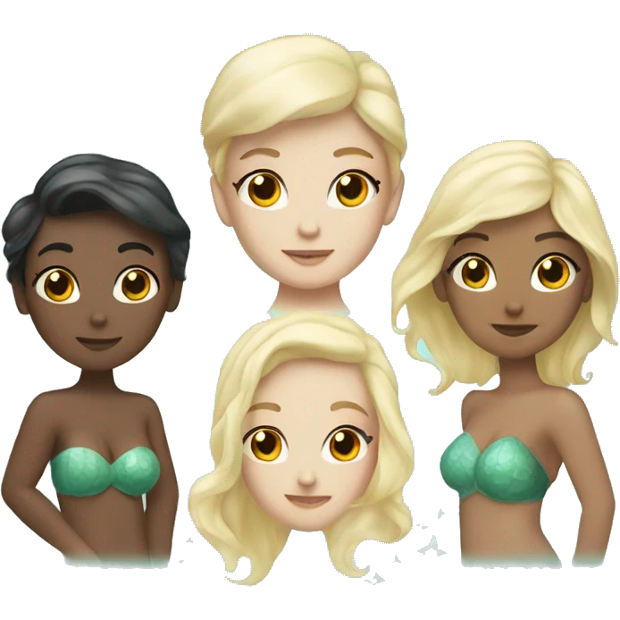 three mermaids one with blonde hair two with dark hair emoji