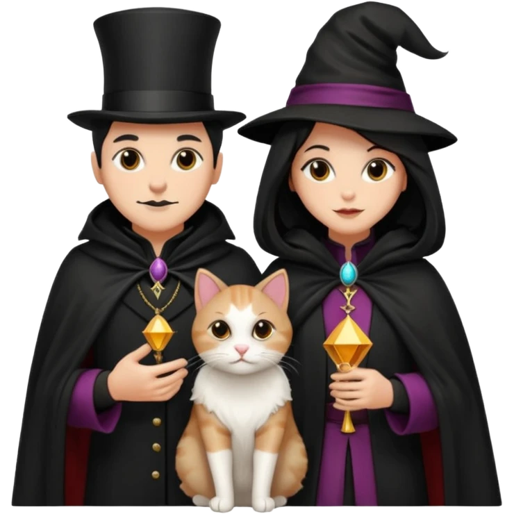 magician couple and their pet cat emoji