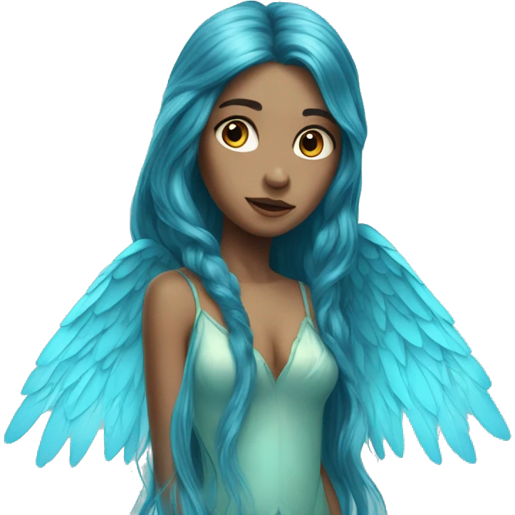 Beautiful, fairy, blue, turqoise, long hair, big wings emoji