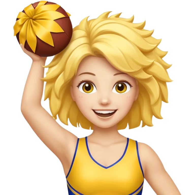 football cheerleader, hold a big cheering pom, yellow and twinkle emoji