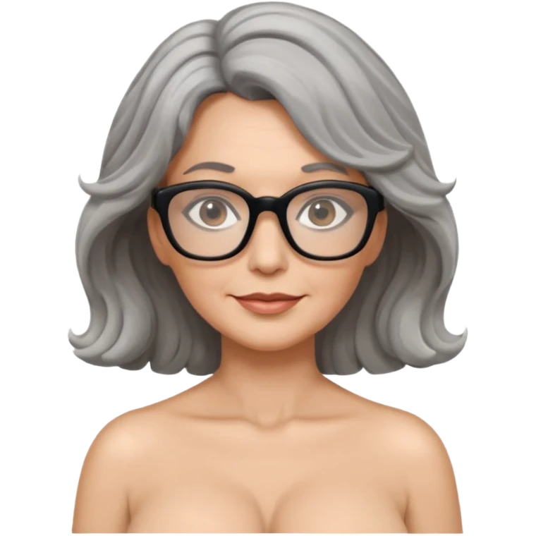 Femme 53 ans lunettes carrées noires cheveux gris ondulés nue gros seins  emoji
