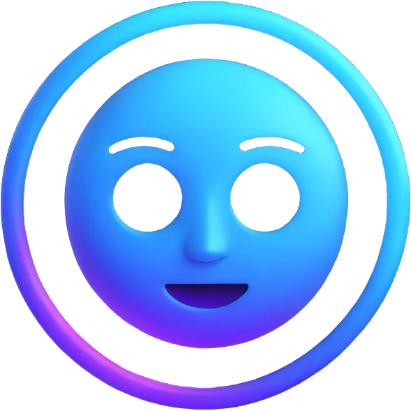 circular AI logo emoji with glowing ring and abstract face, reminiscent of Siri or Gemini, cool blue and purple gradients emoji