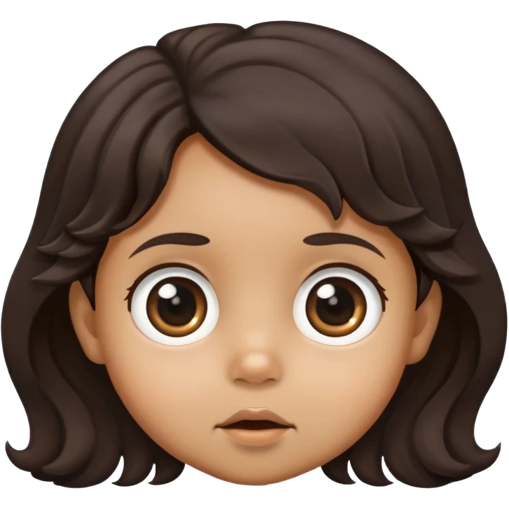 toddler face with big eyes, medium skin tone, and dark wavy hair emoji