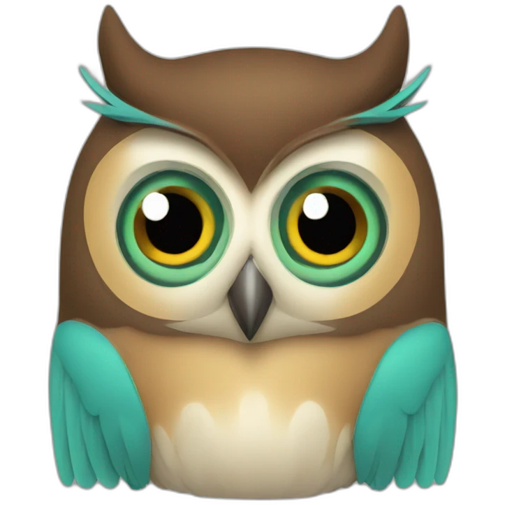 An owl, Greenish blue and brown emoji