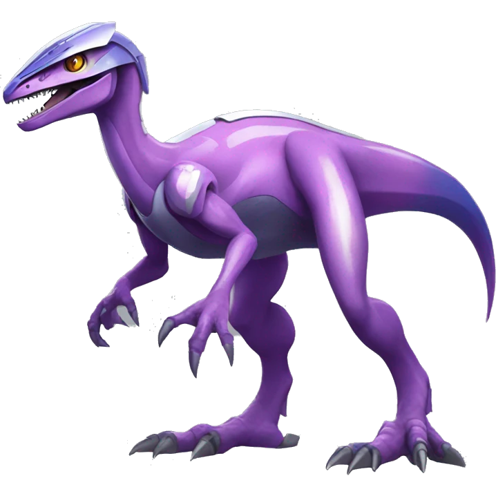 Futuristic Shiny Velociraptor-Genesect-Fakémon-Pokémon with a visor helmet Full Body emoji