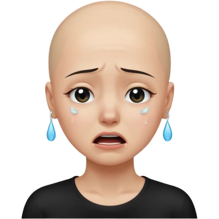 a pretty bratz fair bald girl with no hair crying wearing a tight black tee emoji