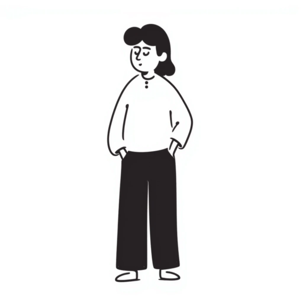 Hand-drawn figure in casual clothing, standing pose emoji