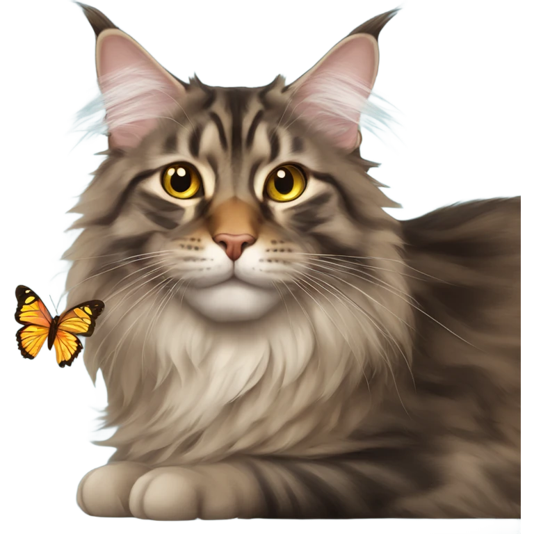 Maine Coon with a stupid face and butterfly on his nose emoji
