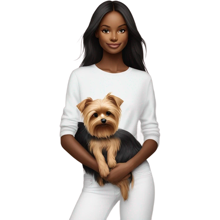 Photo Real pale Victoria secret model cuddling a Yorkshire terrier  emoji