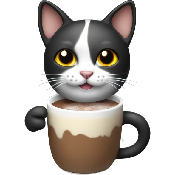 Christmas cat black and White with hot chocolate  emoji
