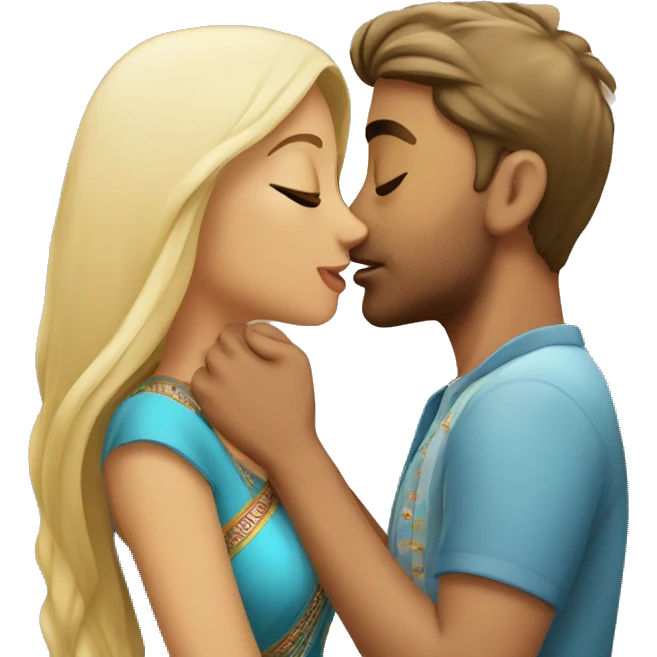 Pretty Indian girl kissing blonde guy emoji