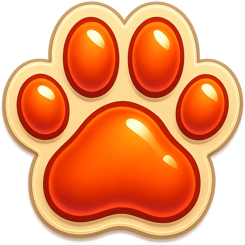 cartoon style sticker of a single paw print symbol, simple and clear, no text emoji