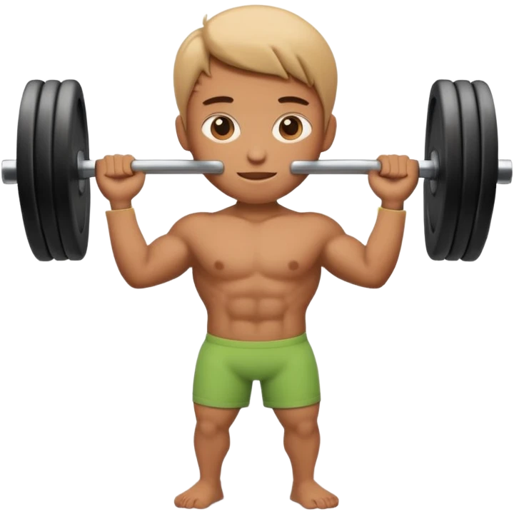 3D Apple emoji style person lifting weight, strong posture, centered, soft shadow, white background. emoji