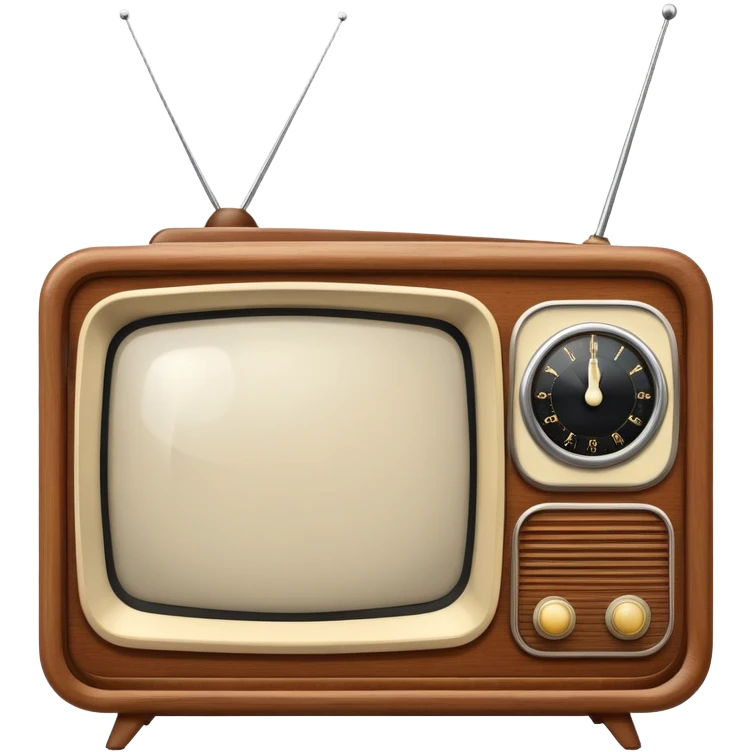 Vintage television from the 1960s with wooden cabinet, antenna, and round dials emoji