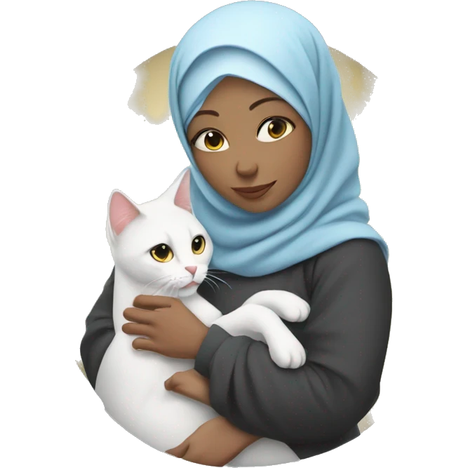 pretty white skin woman with hijab hugging a cat emoji