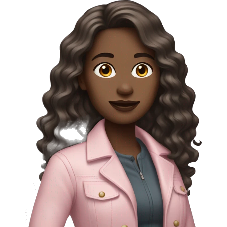 pale woman dark brown wavy long hair with light pink jacket emoji