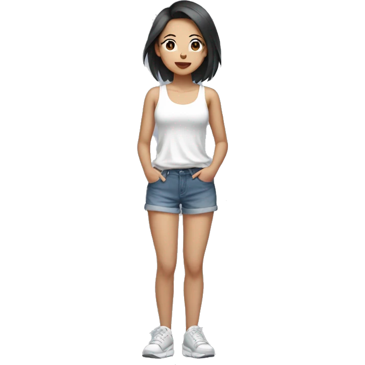 Asian girl full body shorts and white tank top emoji