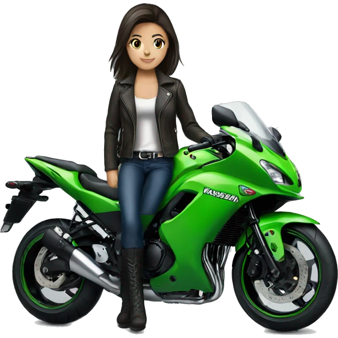 Kawasaki motorbike and girl brunette  emoji