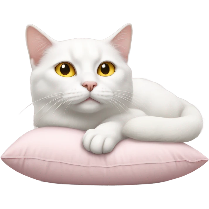 Realistic white cat with yellow eyes laying on pink pillow  emoji