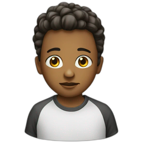 A boy in shirt of dope name printed emoji
