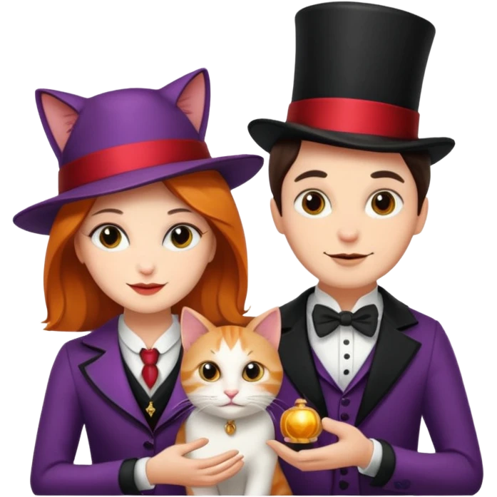 magician couple and their pet cat emoji