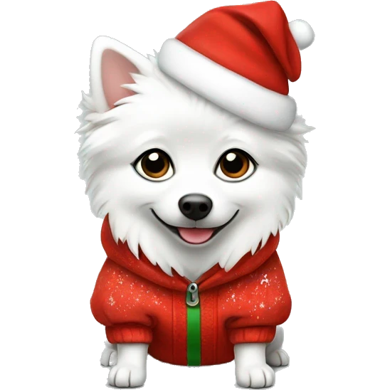 White Italian spitz with Christmas hoodie emoji