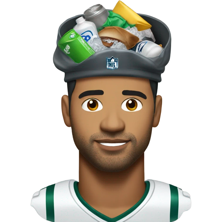 Make me a Russel Wilson emoji with a trash can on his head emoji