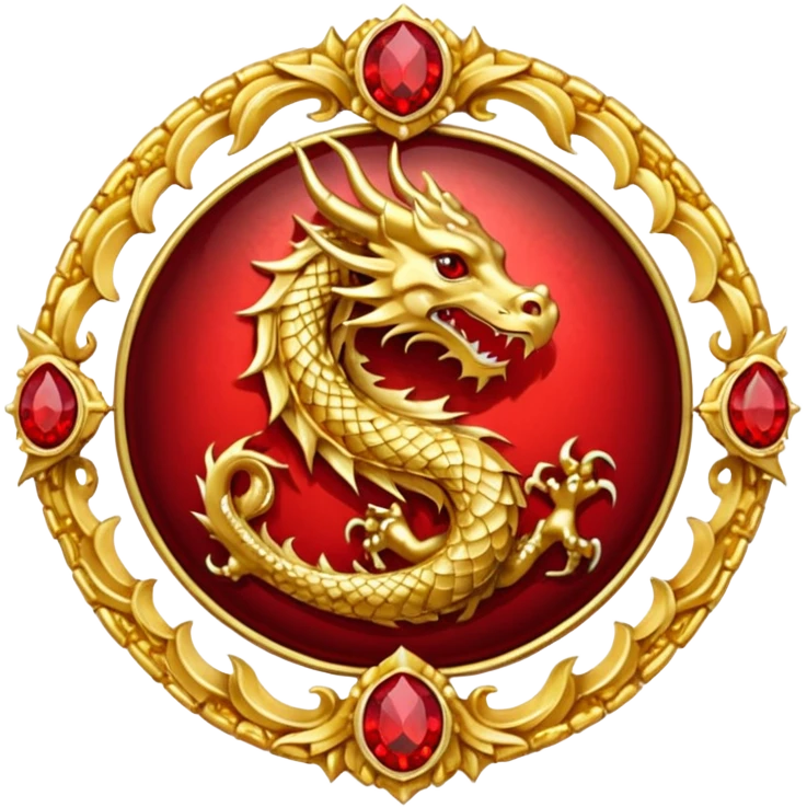 Golden dragon crest / brosch in a circle with red gems and no background emoji