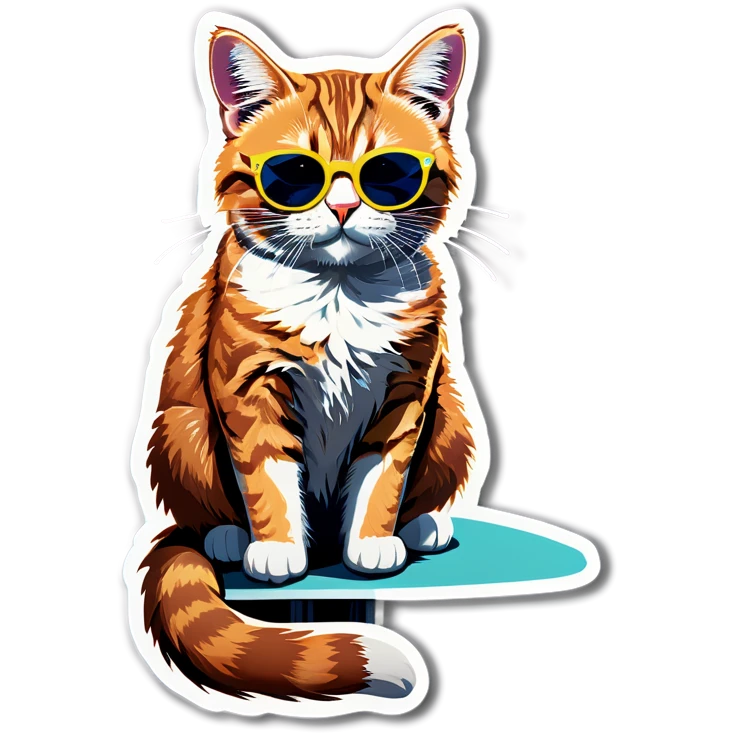 Eine Katze mit einer Sonnenbrille die am Stand sitzt  emoji