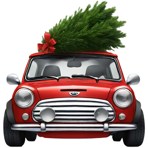 mini cooper with a Christmas tree emoji