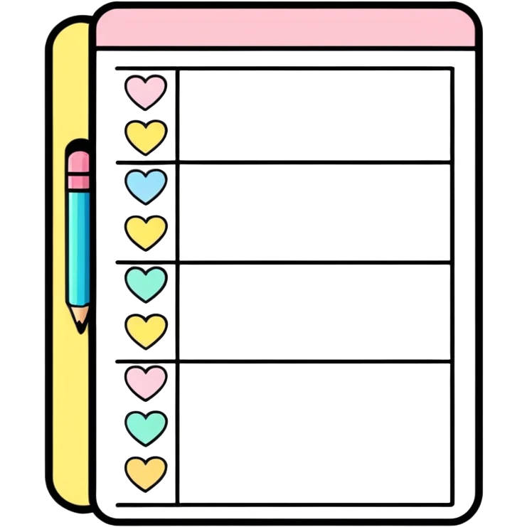 soft pastel kawaii rounded to-do list sticker with pastel hearts as checkboxes emoji