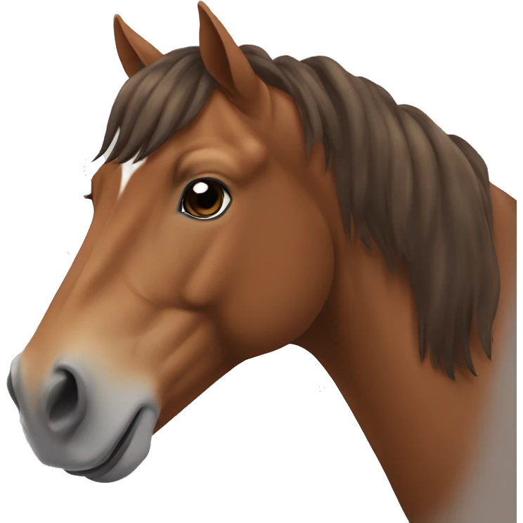 Brown horse with brown mane and small white marking on head emoji