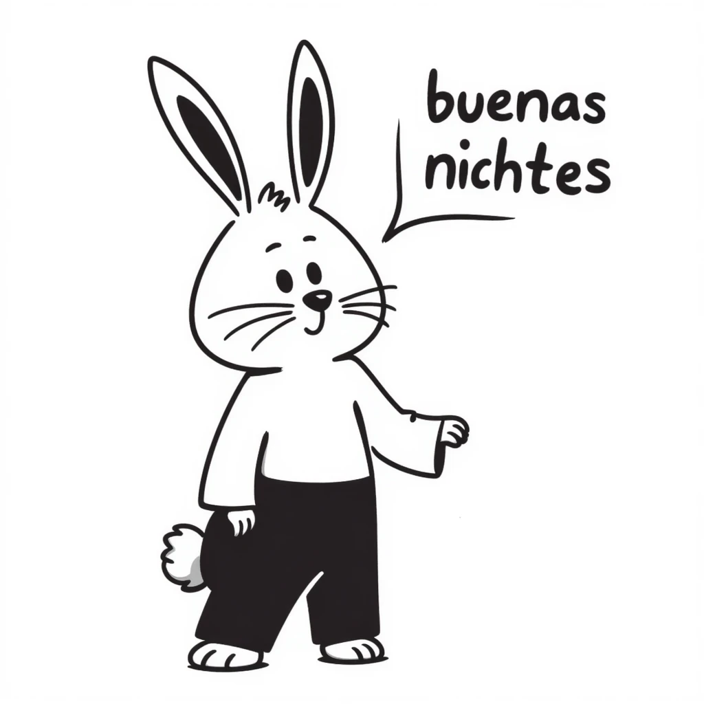 cute bunny rabbit with speech bubble saying "buenas noches" emoji