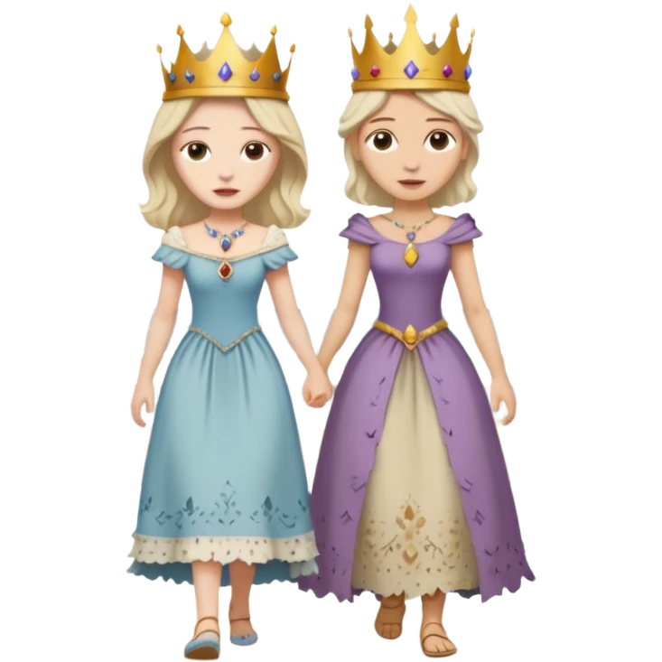 Egy kiralynot aki egy csonyoru ruhaba van es a tengerparton setal a kirallyal emoji