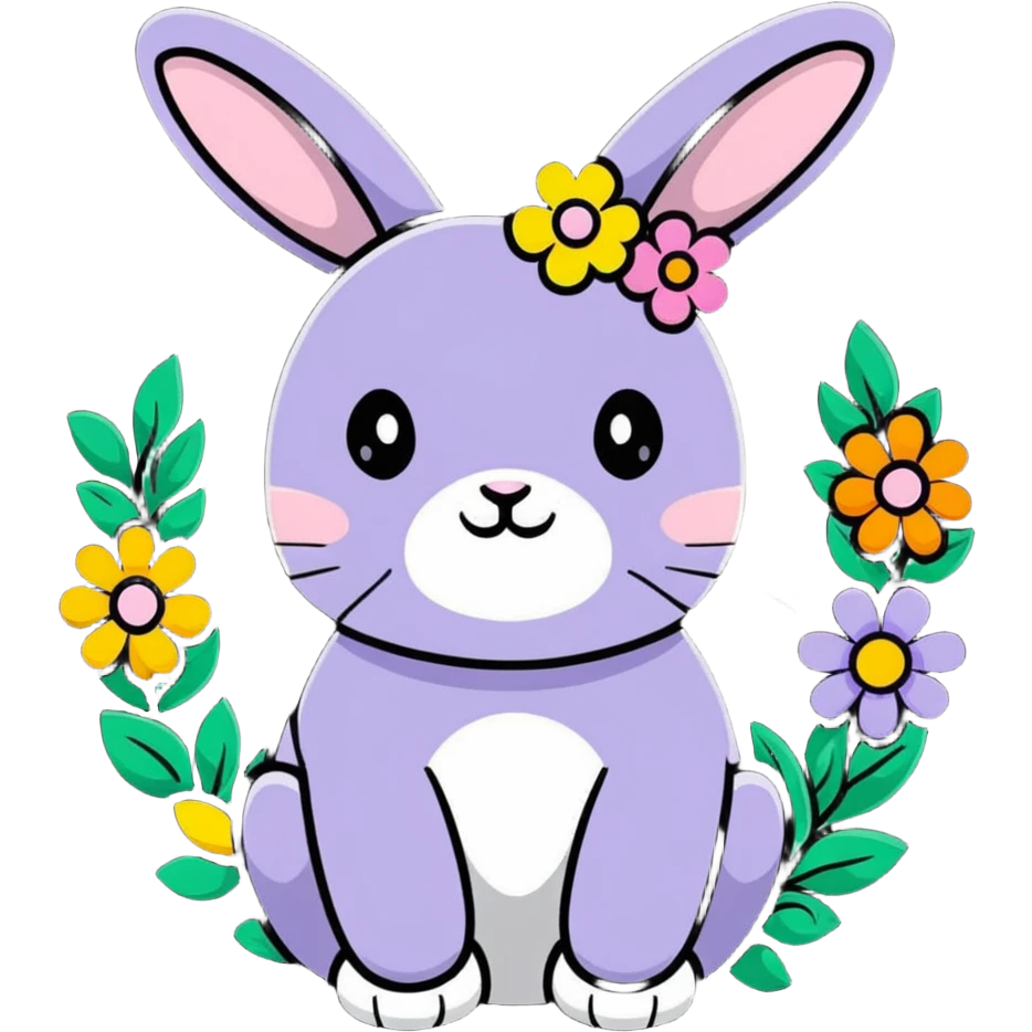 sweet bunny rabbit wearing colorful flower wreath emoji