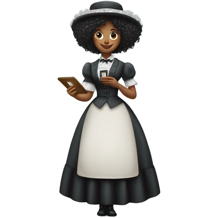 galora waitress galora in Victorian dress elegant, full body, holding big credit card emoji