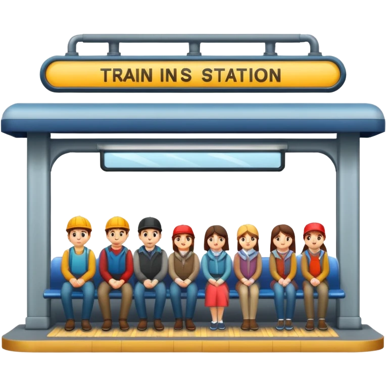 train station platform with people waiting, emoji style emoji