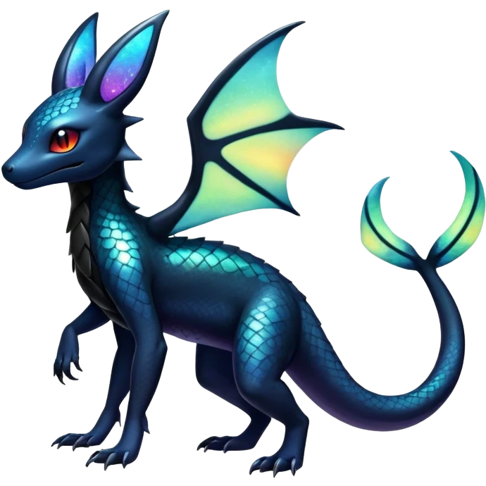 Colorful Iridescent Exotic Salandit-Aurorus-Umbreon-Fakémon-hybrid-creature (full body)  emoji