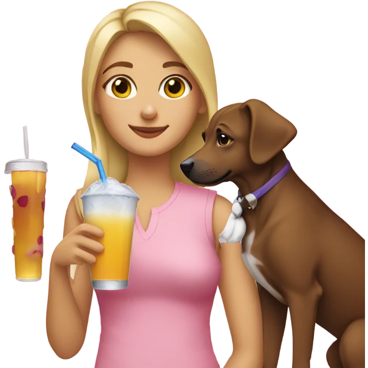 girl with a dog in hand and sipping a drink emoji