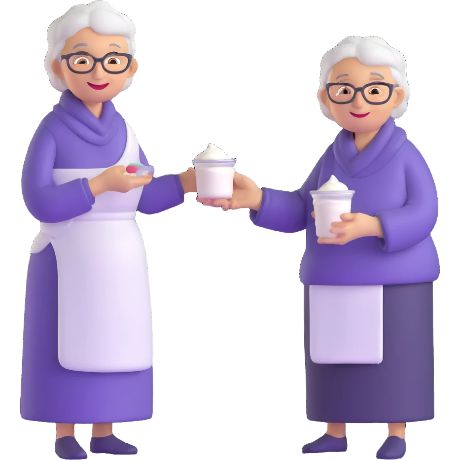 grandmother offering yogurt facing right emoji