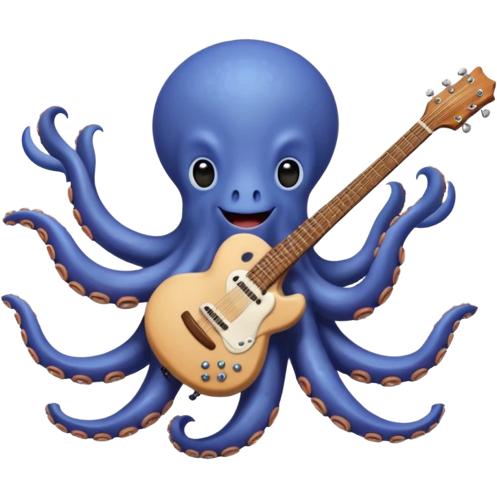 happy octopus with multiple arms playing guitar emoji
