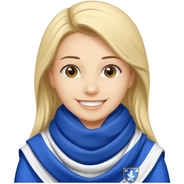 cheerful football fan of Levski Sofia, sector B, with blue and white scarf emoji