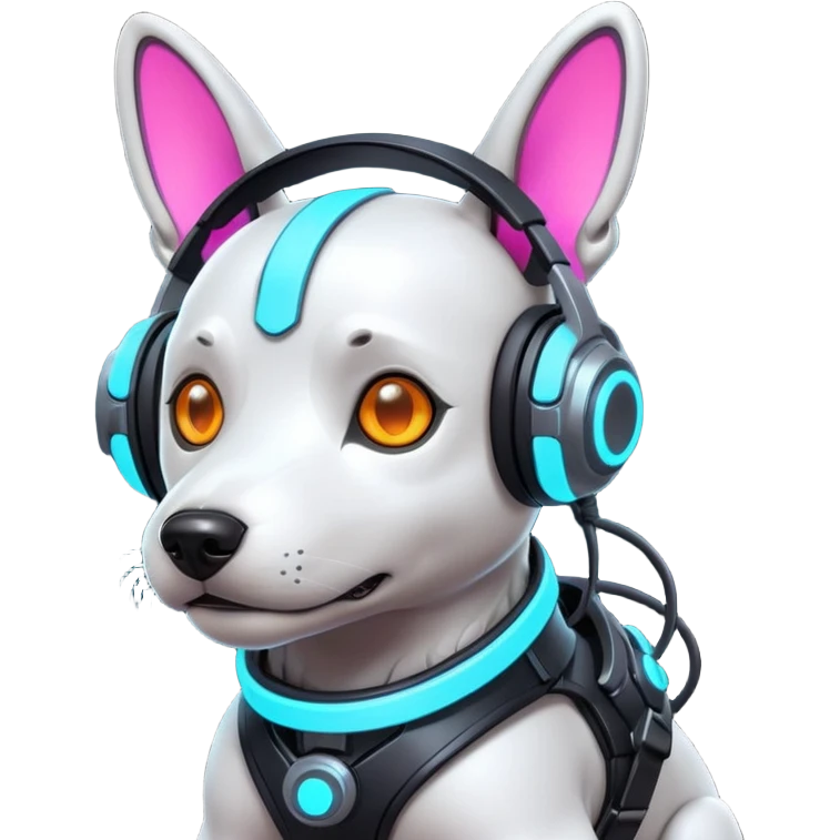 cute cyberpunk dog, futuristic headset, neon harness, glowing cyber implants, street punk vibe, 3D cartoon, mobile game icon style, clean background, no text, no watermark
 emoji