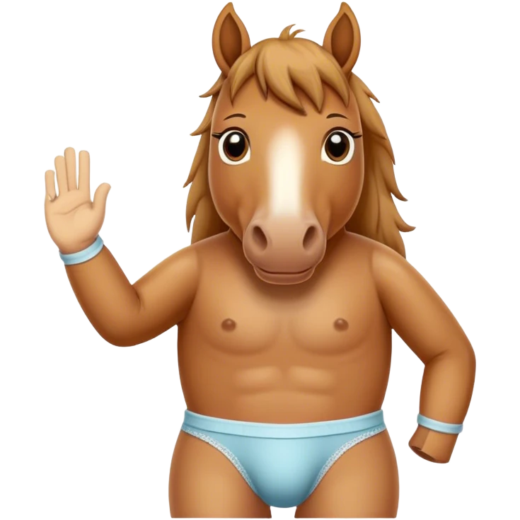 Un caballo en calzoncillos diciendo Hola con la mano emoji