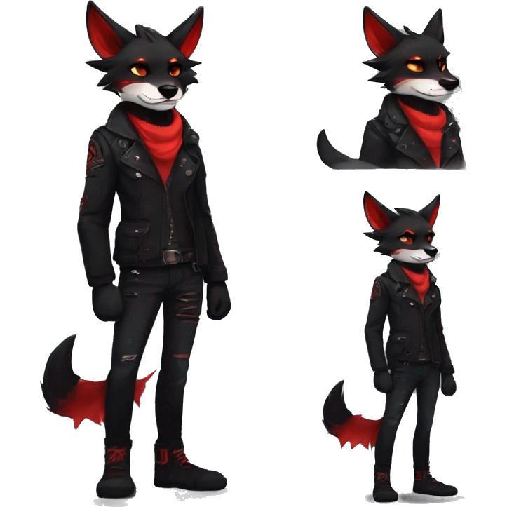 cool edgy black red animal fursona by griffsnuff & LiLaiRa & Falvie with badass colors and a spiked collar full body emoji